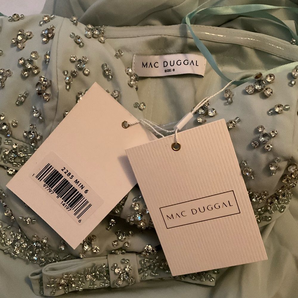 MAC DUGGAL 2285 Green Strapless Rhinestone Bodice Crepe Gown - Picture 13 of 13